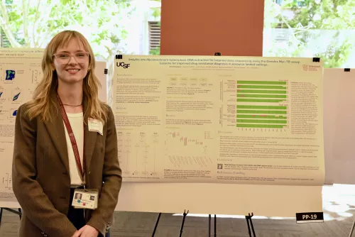 Alina Nalyvayko standing with her BATS poster