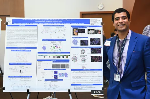 Mohamad Dandan standing with his BATS poster